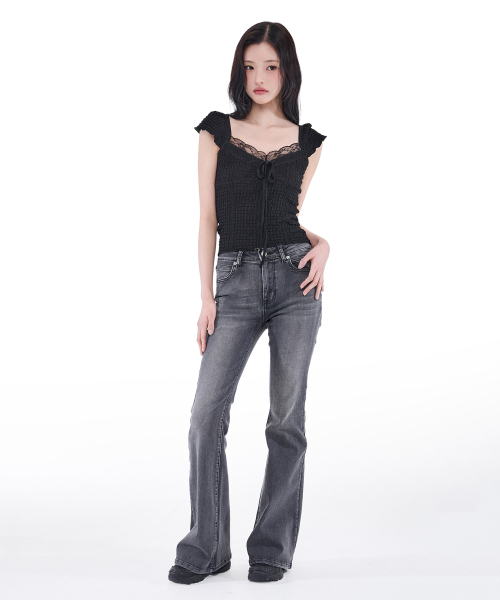 Washed Bootcut Denim Pants (Black)