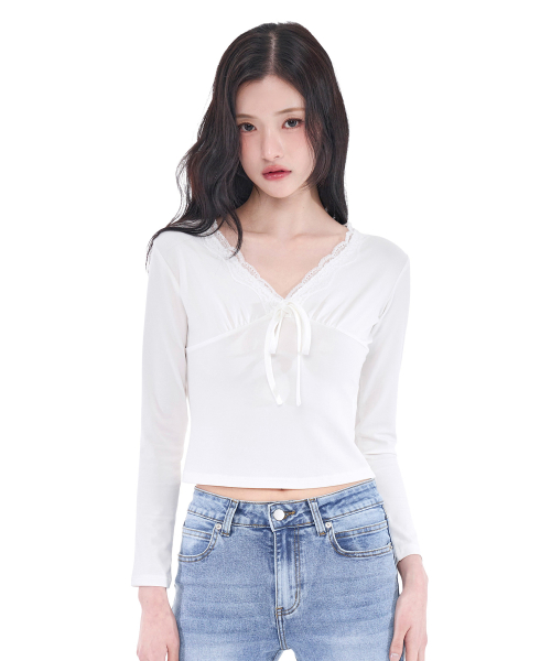 Lace Trim Long Sleeve (Ivory)