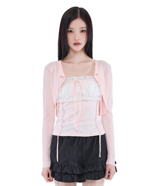 Ribbed Ribbon Bolero (Light Pink)