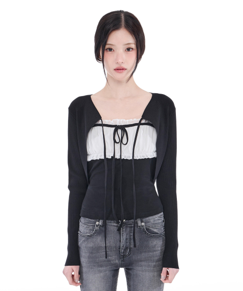 Ribbed Ribbon Bolero (Black)
