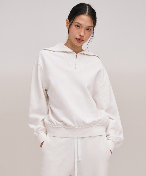 QUARTERNECK KNIT POINT SWEATSHIRT (WHITE)