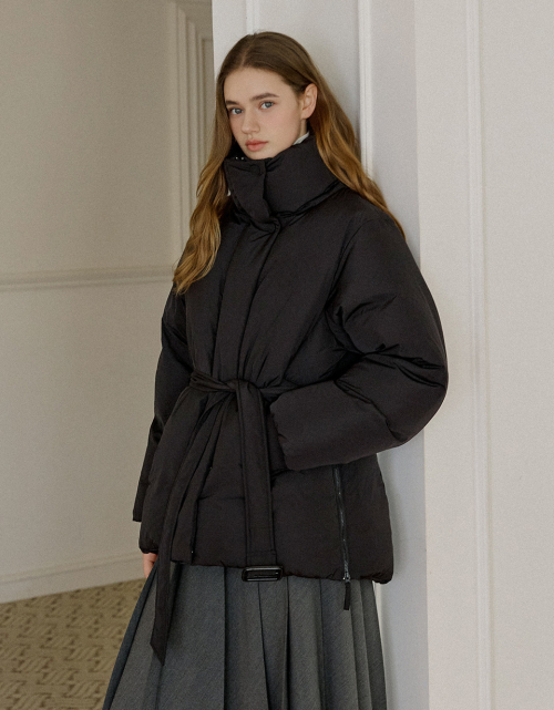 High Neck Belted Half Down Jumper Black AT5JUF053BK