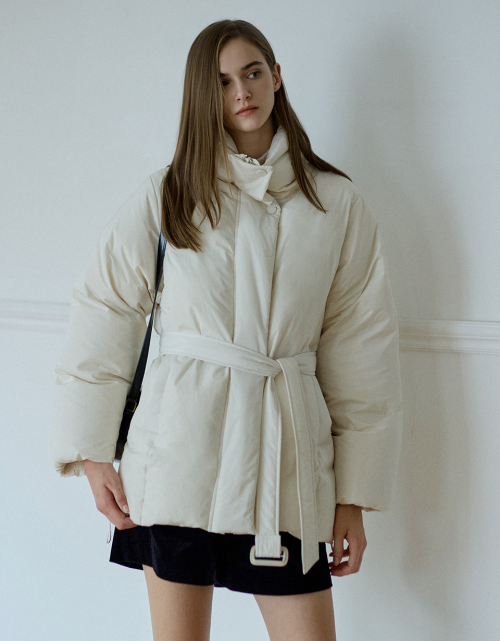 High Neck Belted Half Down Jumper Cream AT5JUF053CR