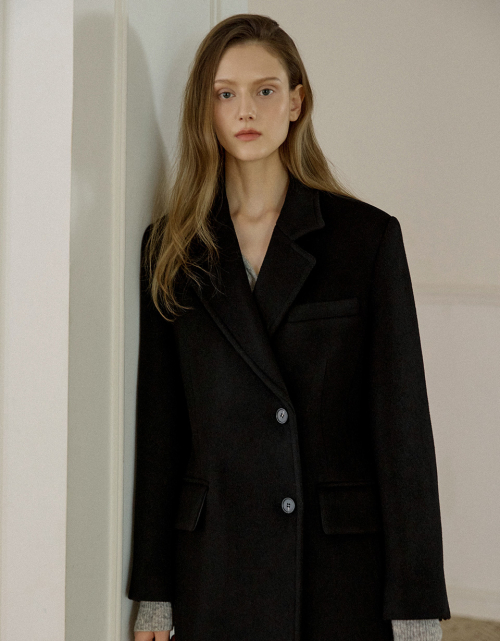 Semi Double Tailored Long Coat Black AT5COF093BK