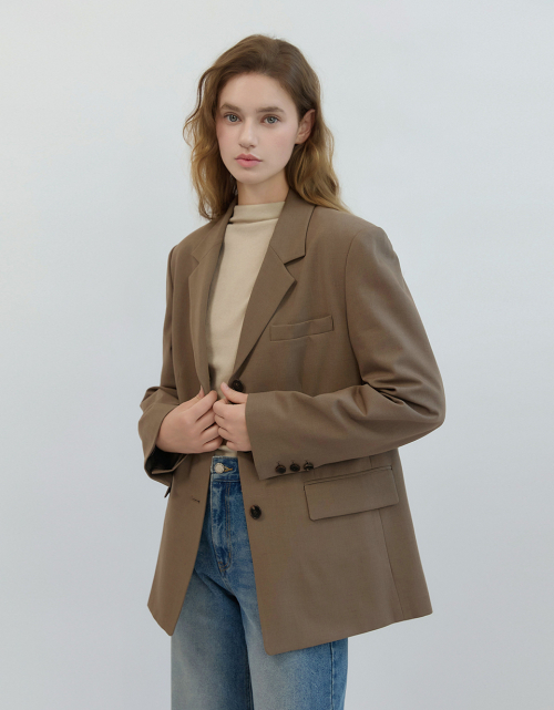 Wool Blend Overfit Back Slit Jacket Brown AT5JAF041BW