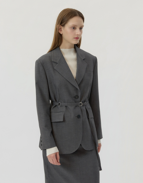 Wool Blend Overfit Belted Point Jacket Grey AT5JAF038GE
