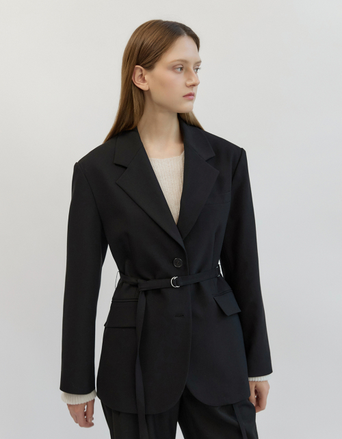 Wool Blend Overfit Belted Point Jacket Black AT5JAF038BK