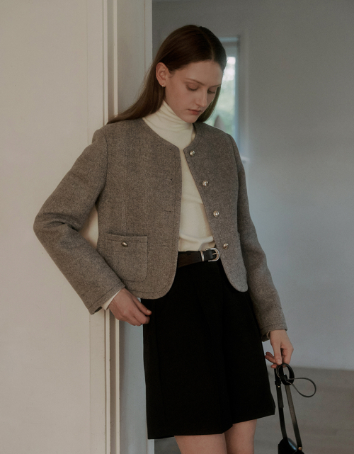 Herringbone Short Wool Jacket Grey AT5JAF042GE
