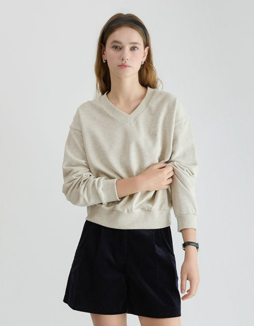 V-Neck Crop Sweatshirts Oatmeal AT5TSF071OT