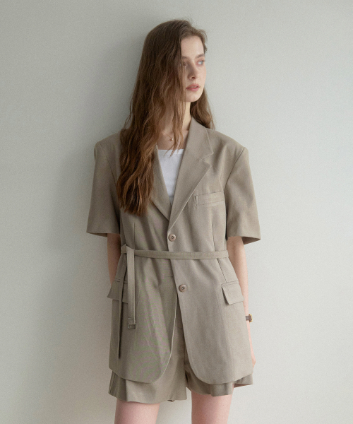 Over Belt Linen Jacket (khaki)