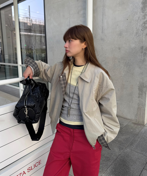 LONQUE CHECK 2-WAY BLOUSON JACKET_JUMPER (GRAY BEIGE)