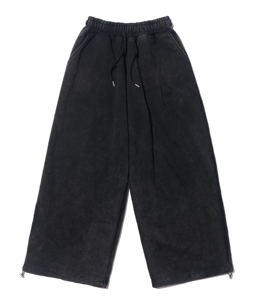 Широкие брюки на завязках с вареным эффектом (Black)