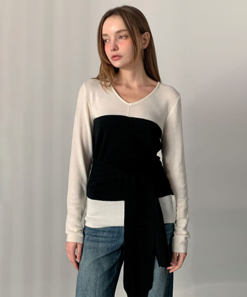 Milla Color Block V-neck Knit (2colors)