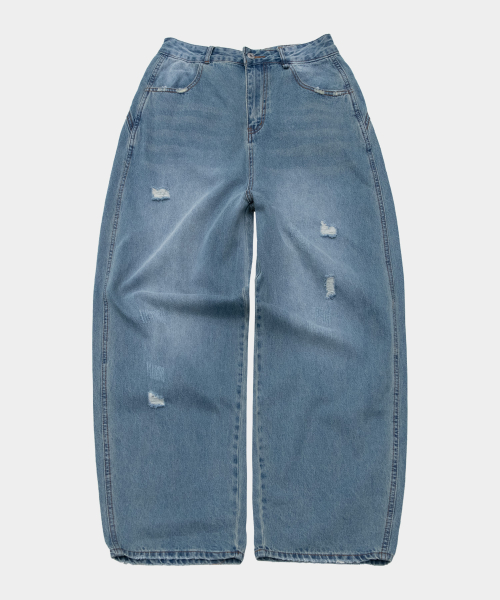 Широкие джинсы баллоны с потертостями и регулировкой [Medium Blue]