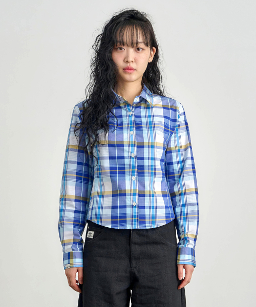 ke205-Slim Fit Check Shirt Blue