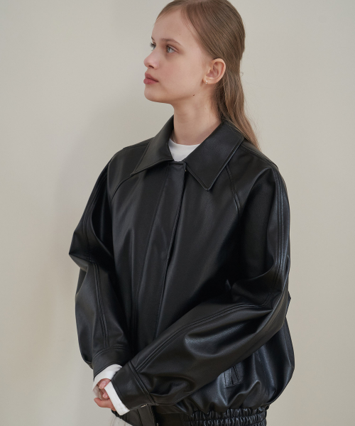 LIGHT LEATHER COLLAR JACKET_BK