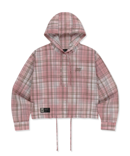 W CROP CHCEK HOOD SHIRTS - PINK