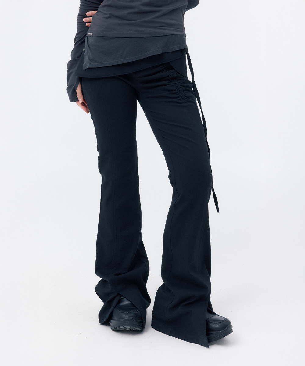 Side shirring string мини skirt брюки set BLACK