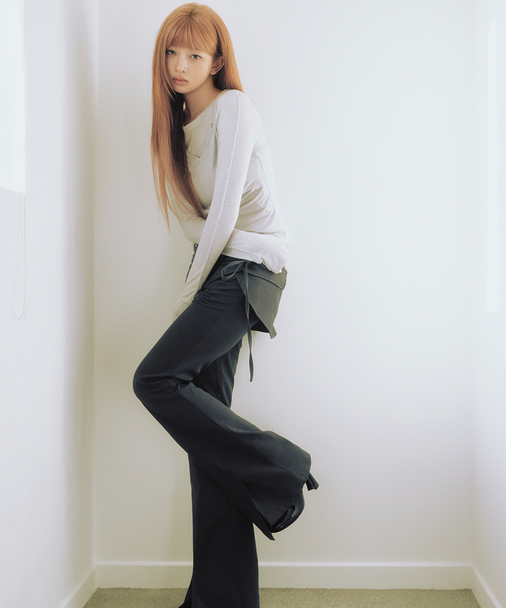Side shirring string мини skirt брюки set CHARCOAL