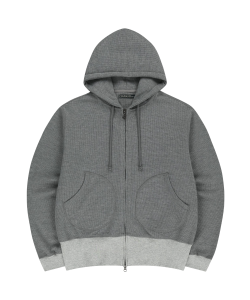 038 WAFFLE ZIP-UP HOODIE MELANGE GREY