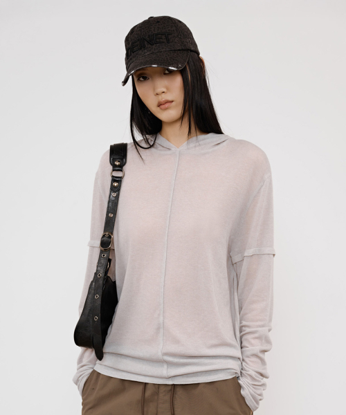 FAKE HOOD LONG SLEEVE IN LIGHT GREY