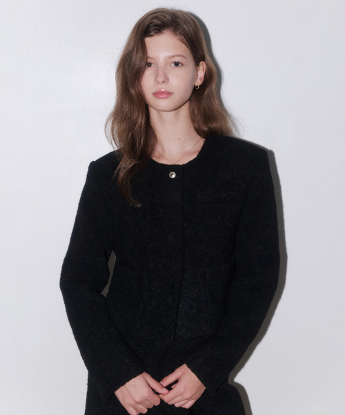 Укороченный твидовый жакет One wool (Black)