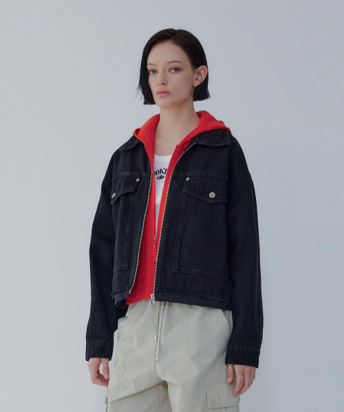 Woven mix деним зипп жакет Black 7156210001