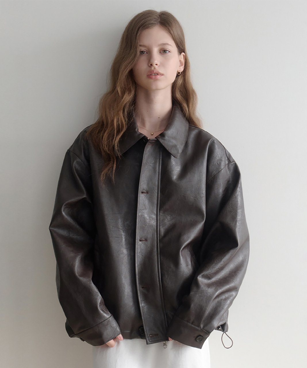 les button leather куртка (коричневый)