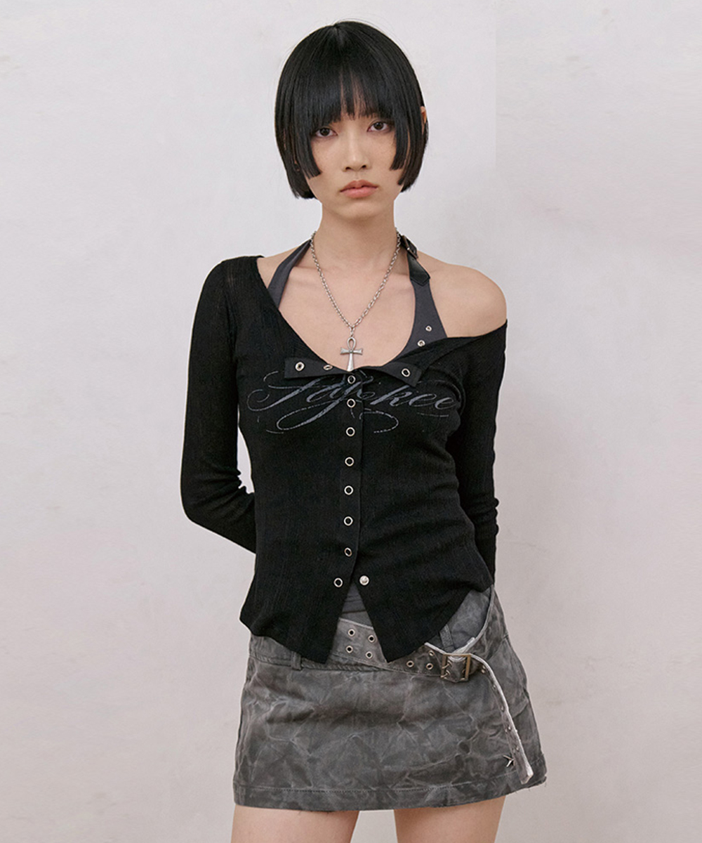 Hyokee Eyelet Button прозрачный Cardigan (черный)
