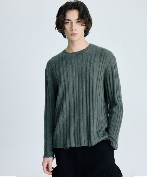 Гранж ребристый круглый вырез трикотаж Light Khaki