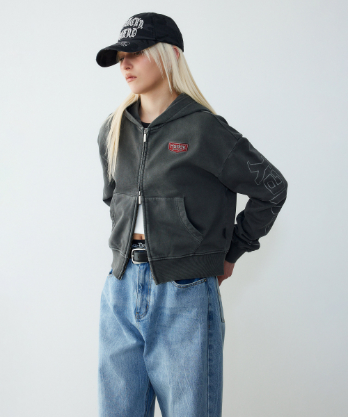 Женский пигмент кроп худи зипп Dark Gray HH26109001
