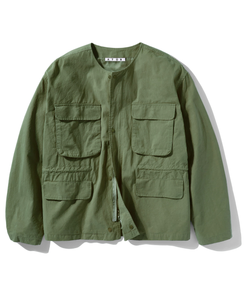 Хлопковая куртка с защипами и круглым вырезом Khaki TOBJK100