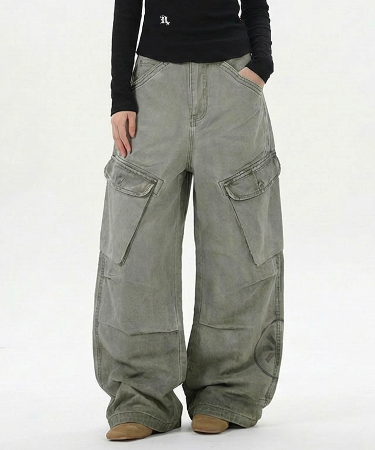 Cation Dying Curved Cargo Pants_Khaki
