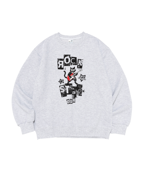 Оверсайз свитшот ROCK STAR CAT (Light Grey)