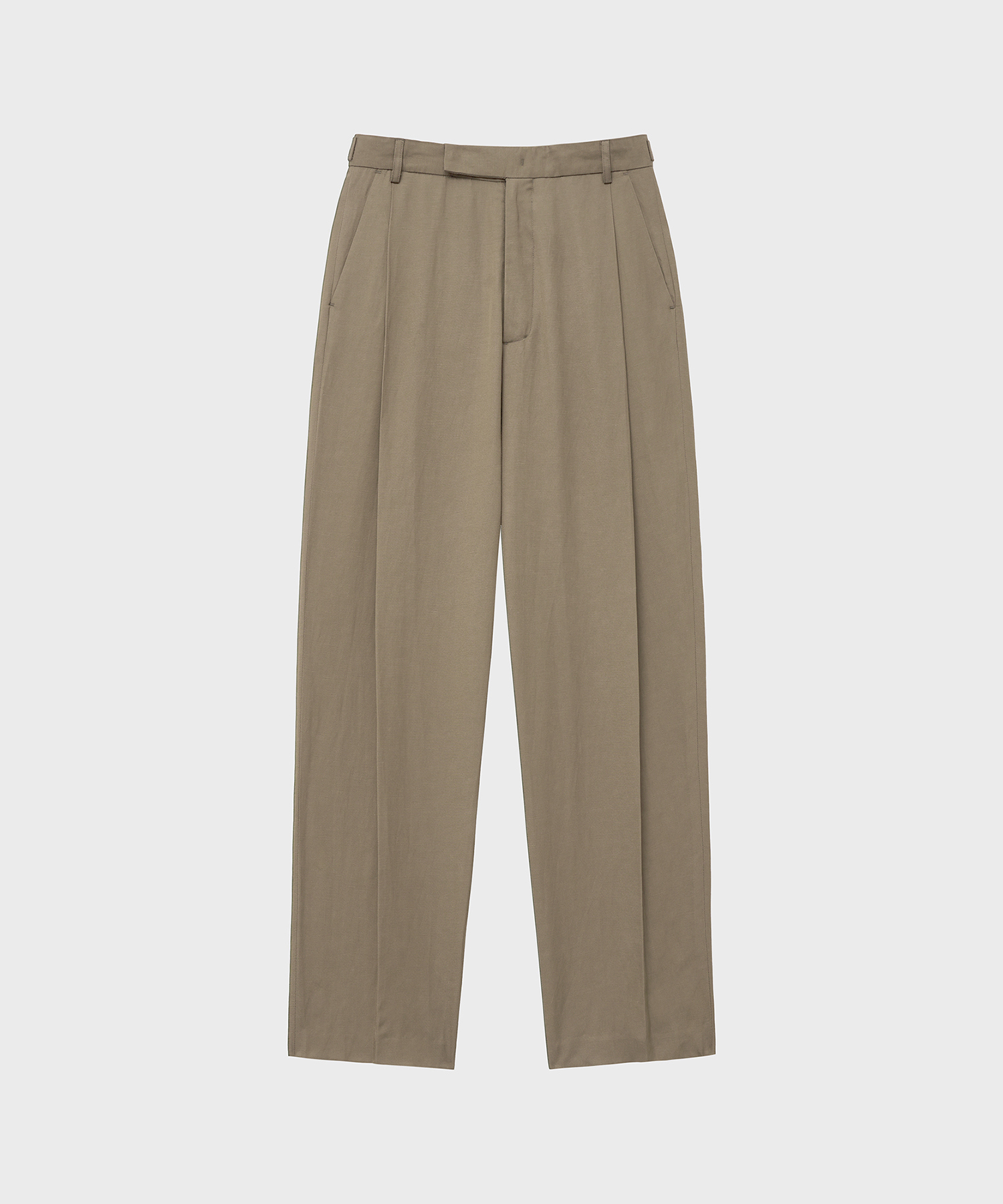 LINEN ONE-TUCK WIDE BALLOON SLACKS (BEIGE)