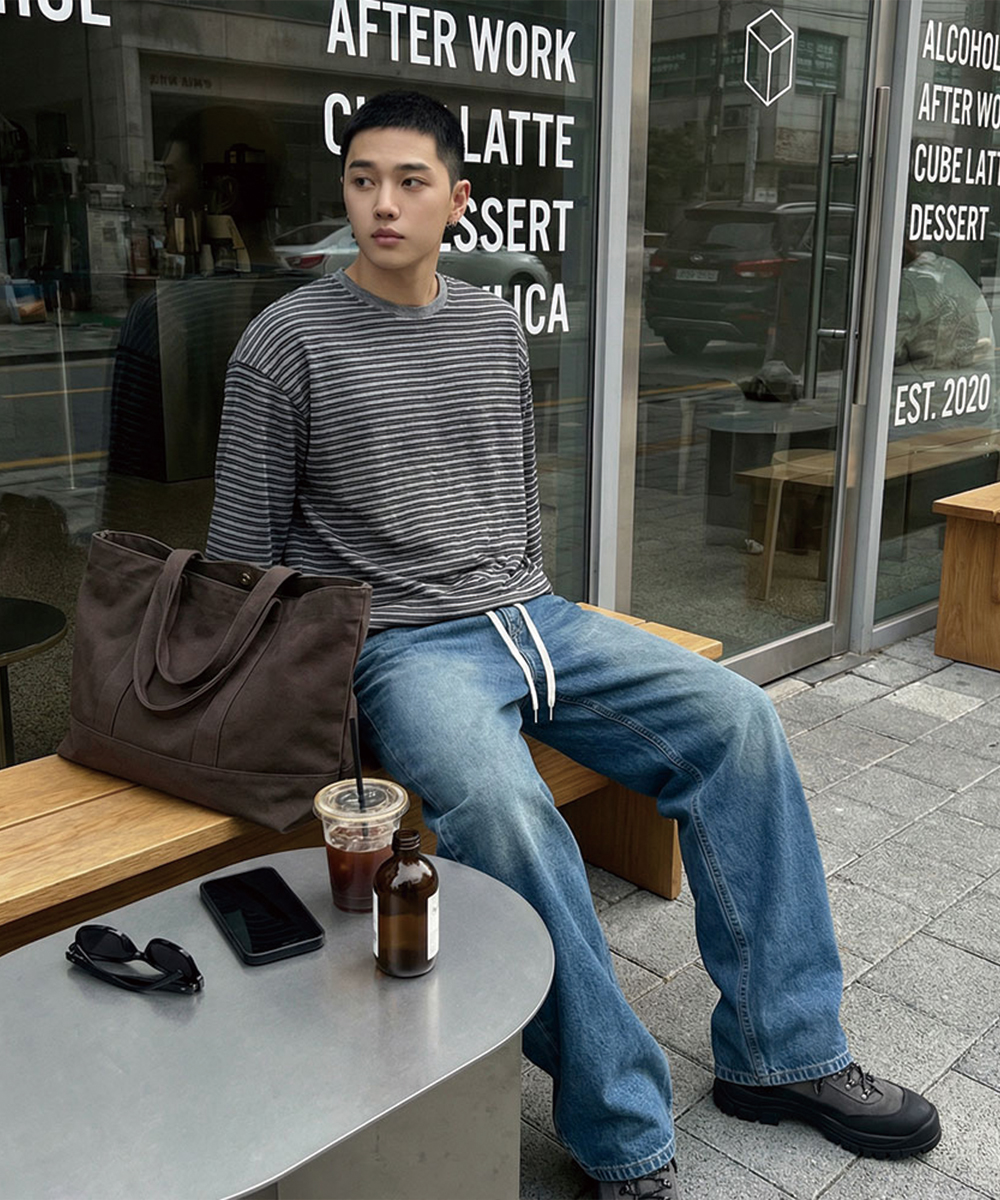 Brick banding wide washed denim pants 3 Color [CRDD_5014]