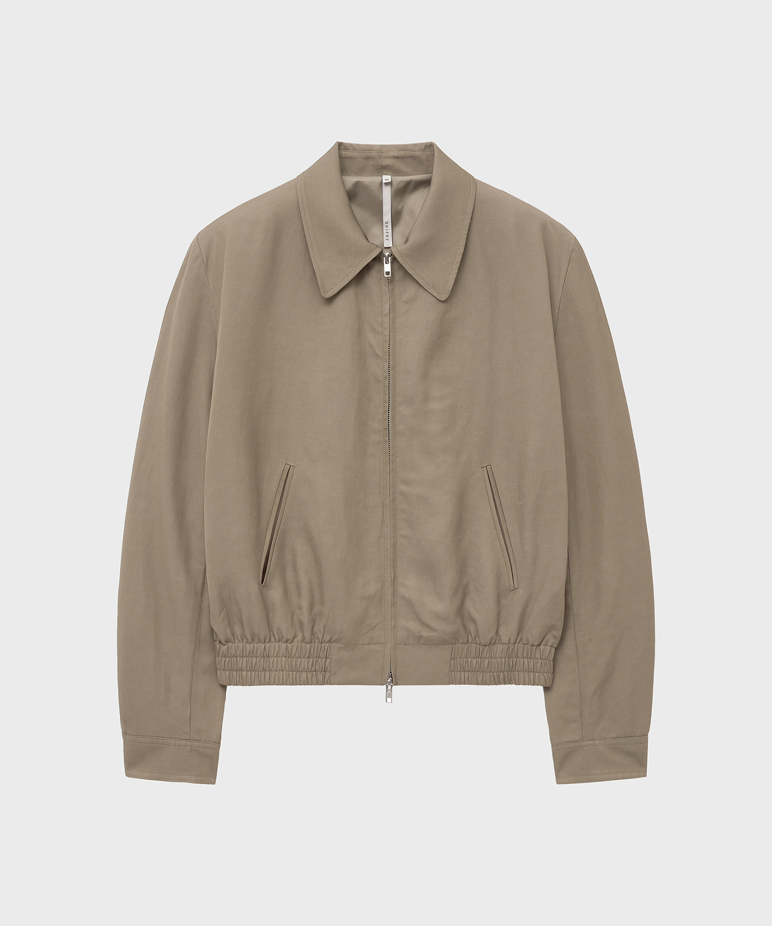 LINEN ZIP-UP CROP BLOUSON (BEIGE)