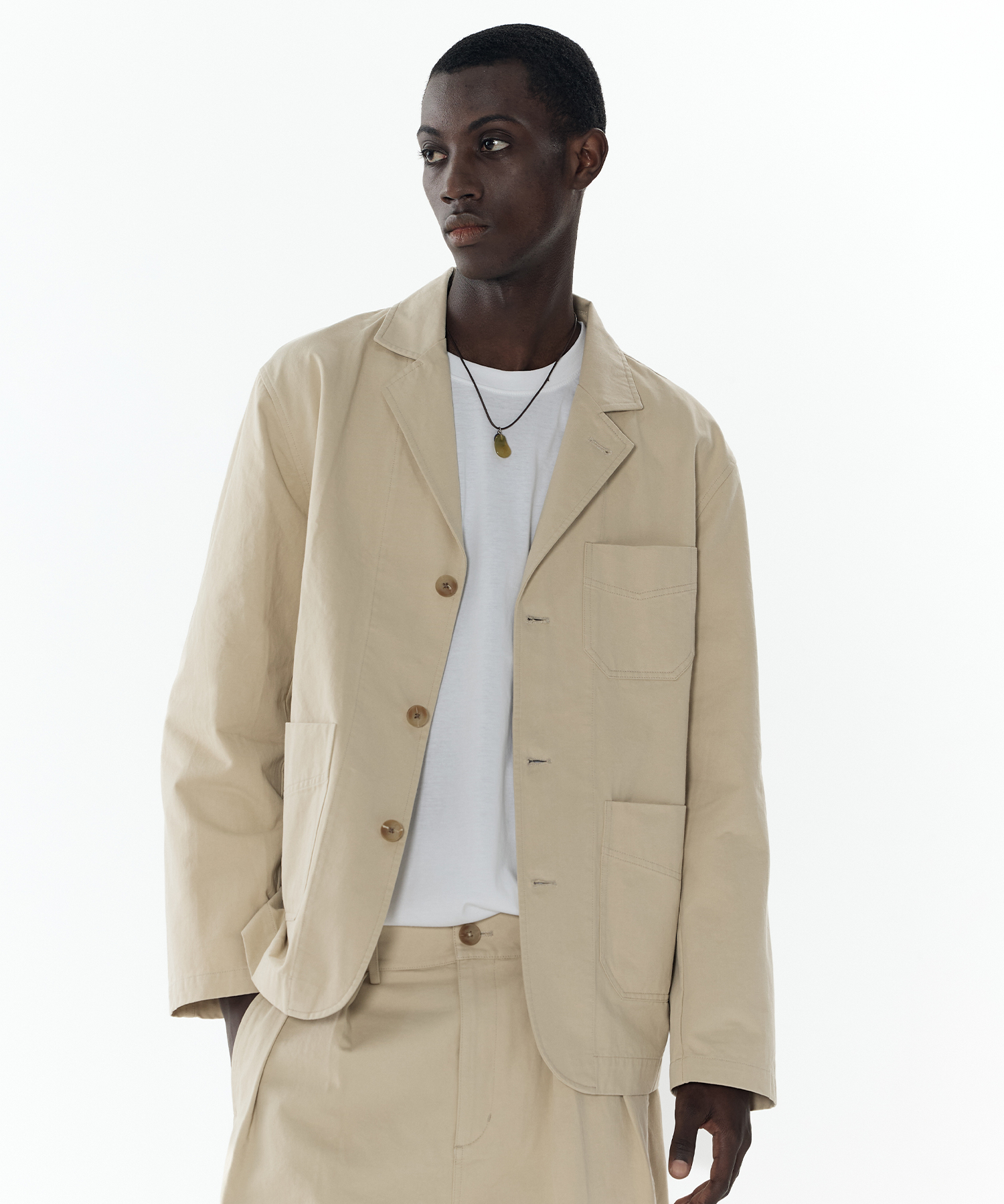Washed Cotton Loose Fit Jacket [BEIGE]
