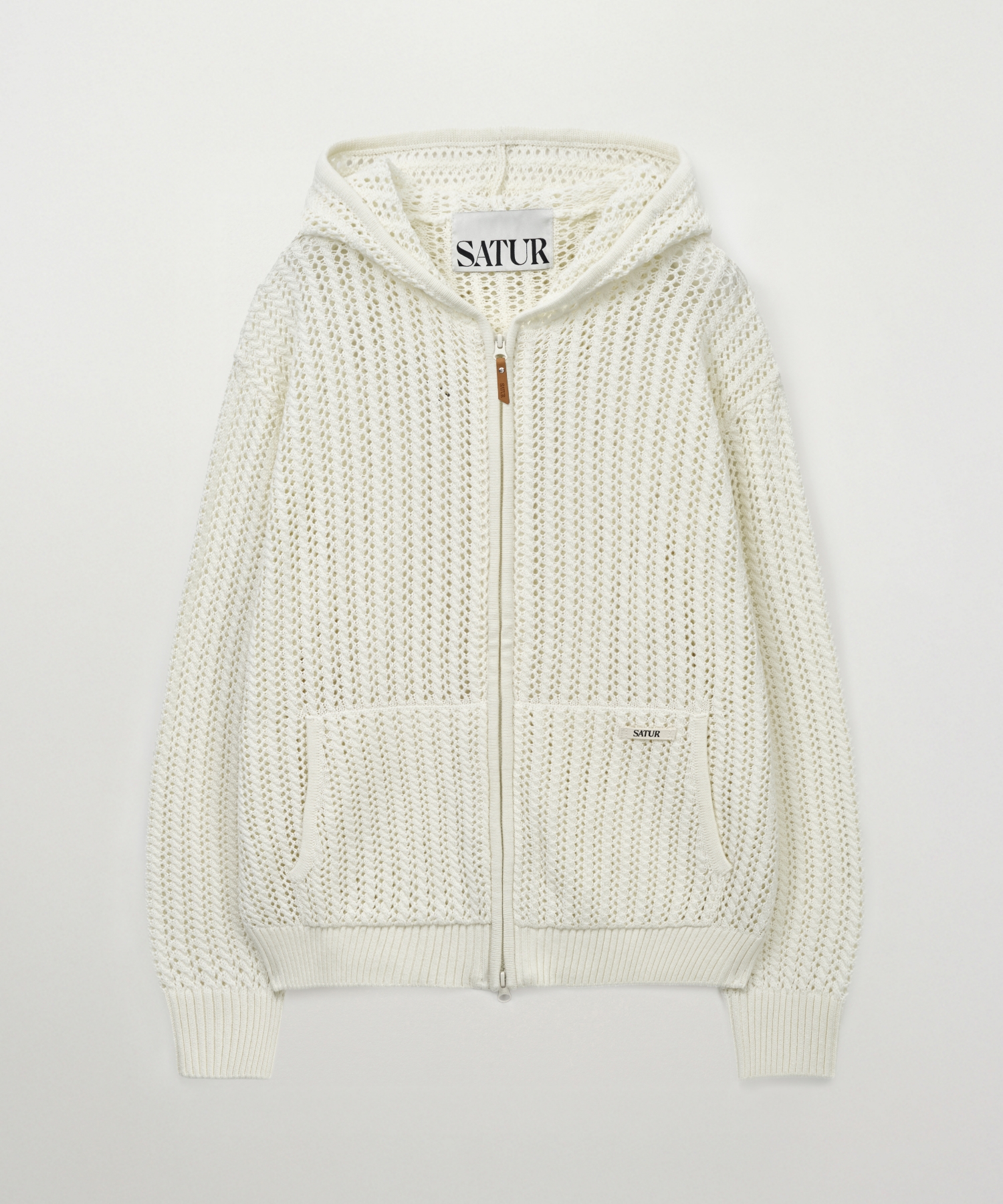 Crochet Knit Hood Zip-up Cream