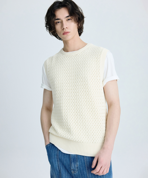 Вязаный жилет Honeycomb Mesh_Cream