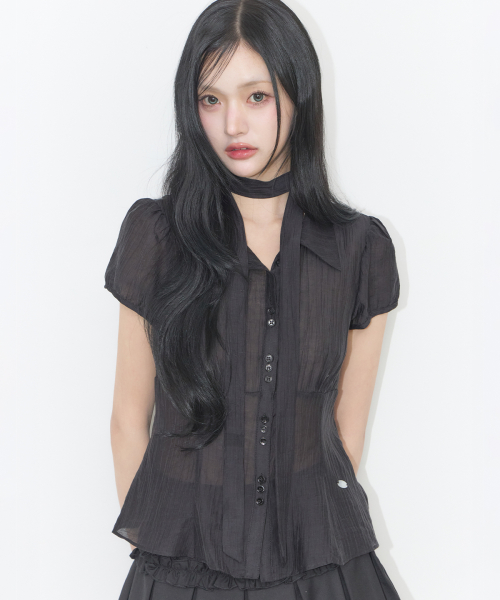 Flare Puff Blouse Black