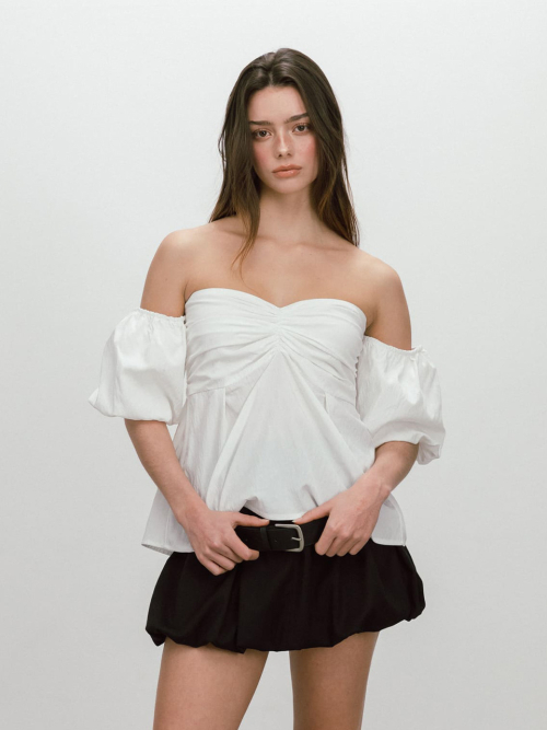 PUFF SHIRRING BLOUSE / WHITE