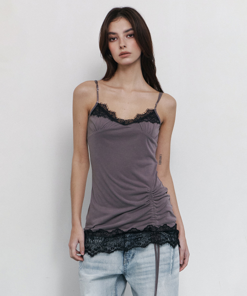 Pia Lace Slip Mini Dress (Vintage Grey)