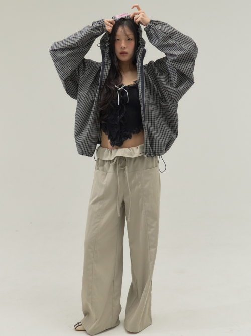 Gingham Hooded Windbreaker Blouson_Navy