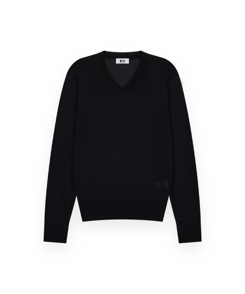 R-0068 / LUX - REFINED SILK V-NECK(BLACK)