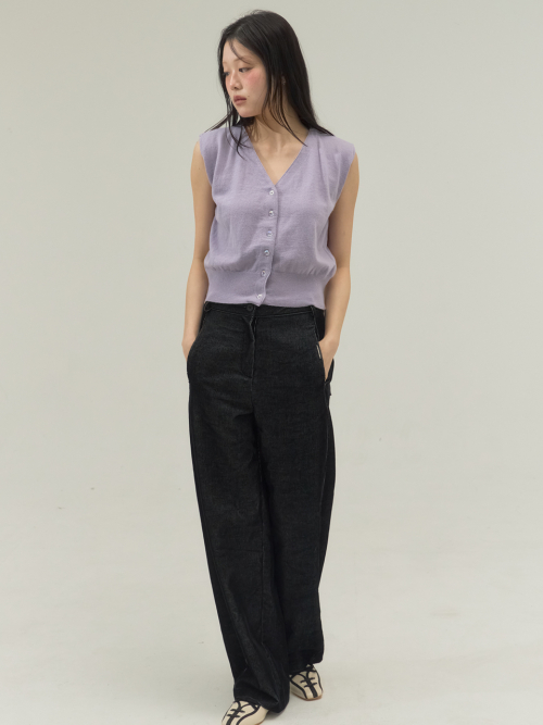 Opal Glow Button V-Neck Knit Vest_Violet