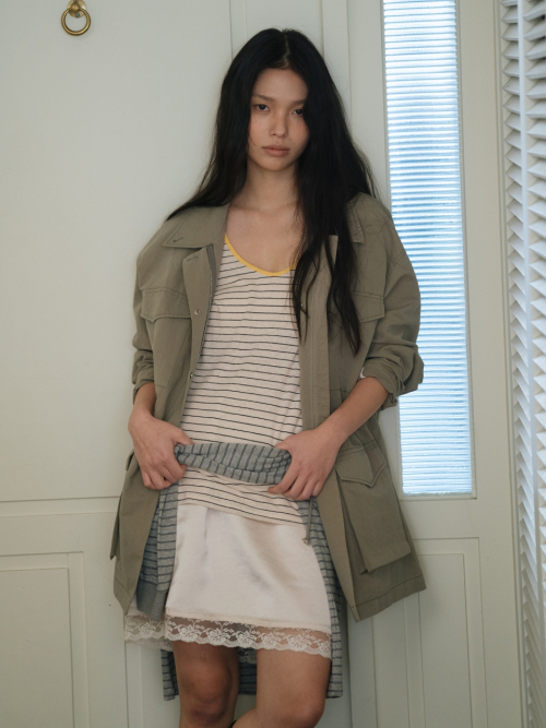 LINEN UTILITY HALF COAT KHAKI