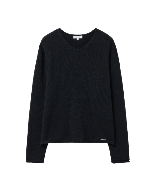 Vneck layered knit top BLACK