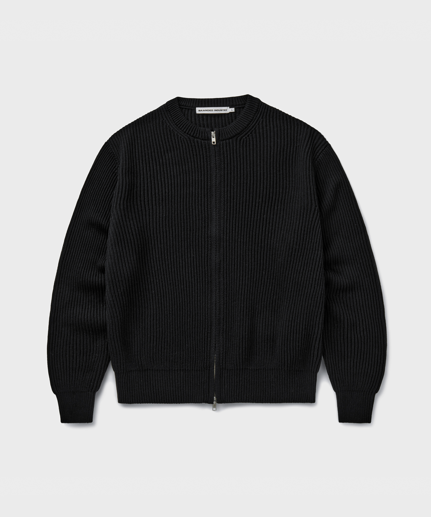 COTTON CREW NECK ZIP-UP CARDIGAN чёрный