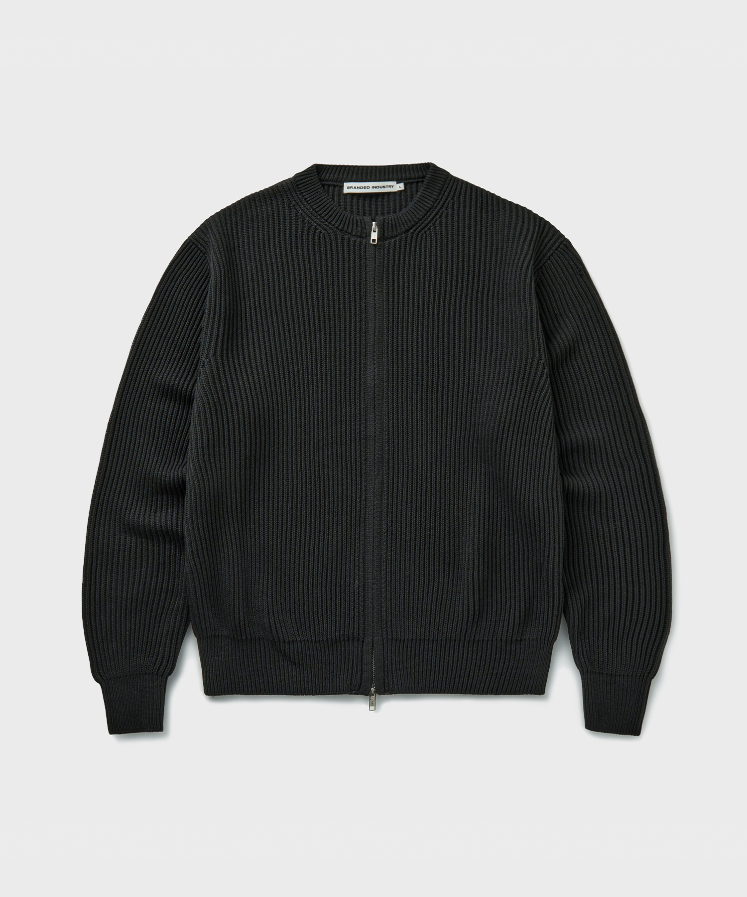 COTTON CREW NECK ZIP-UP CARDIGAN GRAPHITE